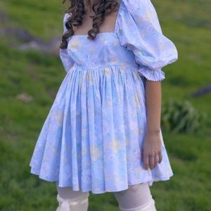 Selkie Claudia Puff Dress with Lace Purple Yellow Floral 14 NWT